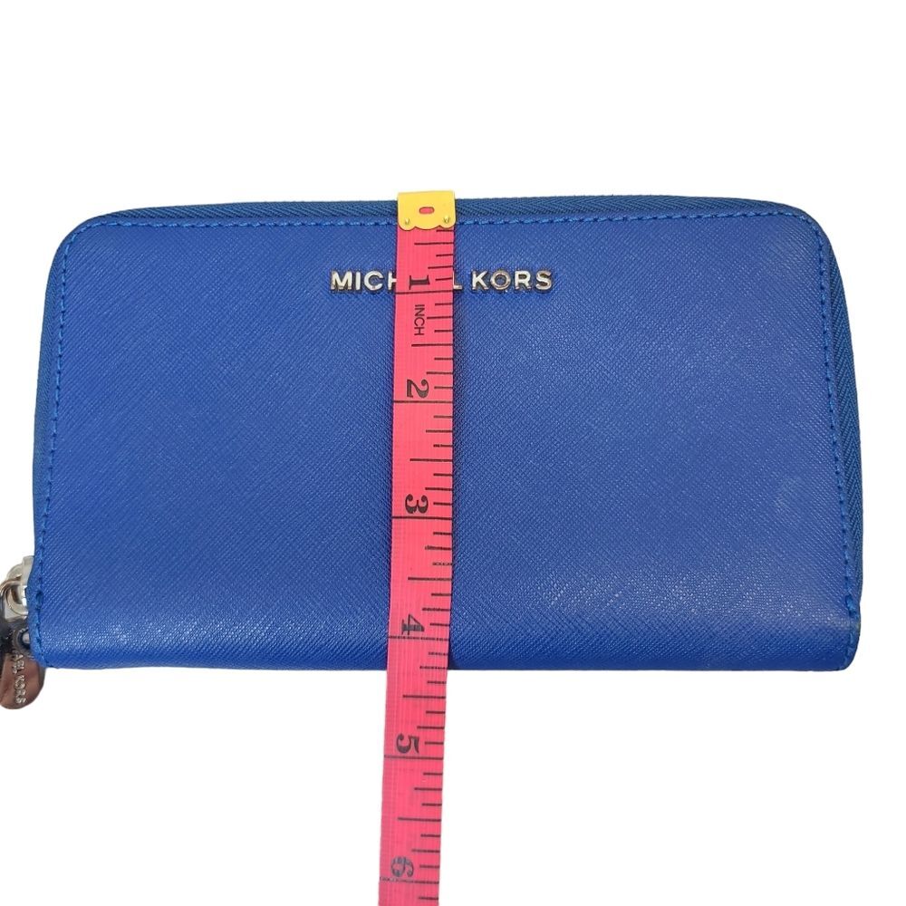 Michael Kors Jet Set Travel Electric Blue Leather Wristlet - Picture 9 of 16
